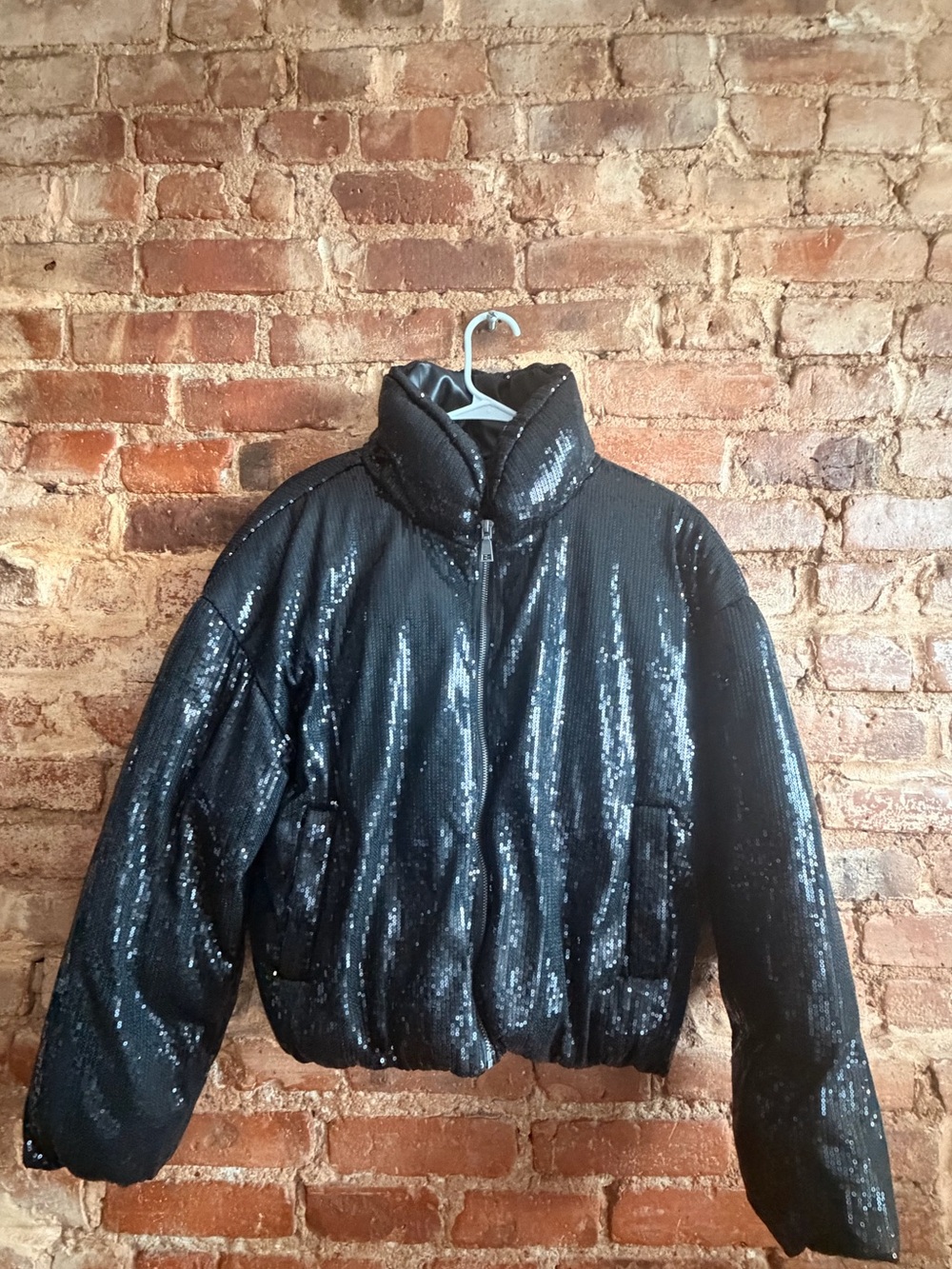 Steve Madden Black Sequin Puffer Jacket - Women